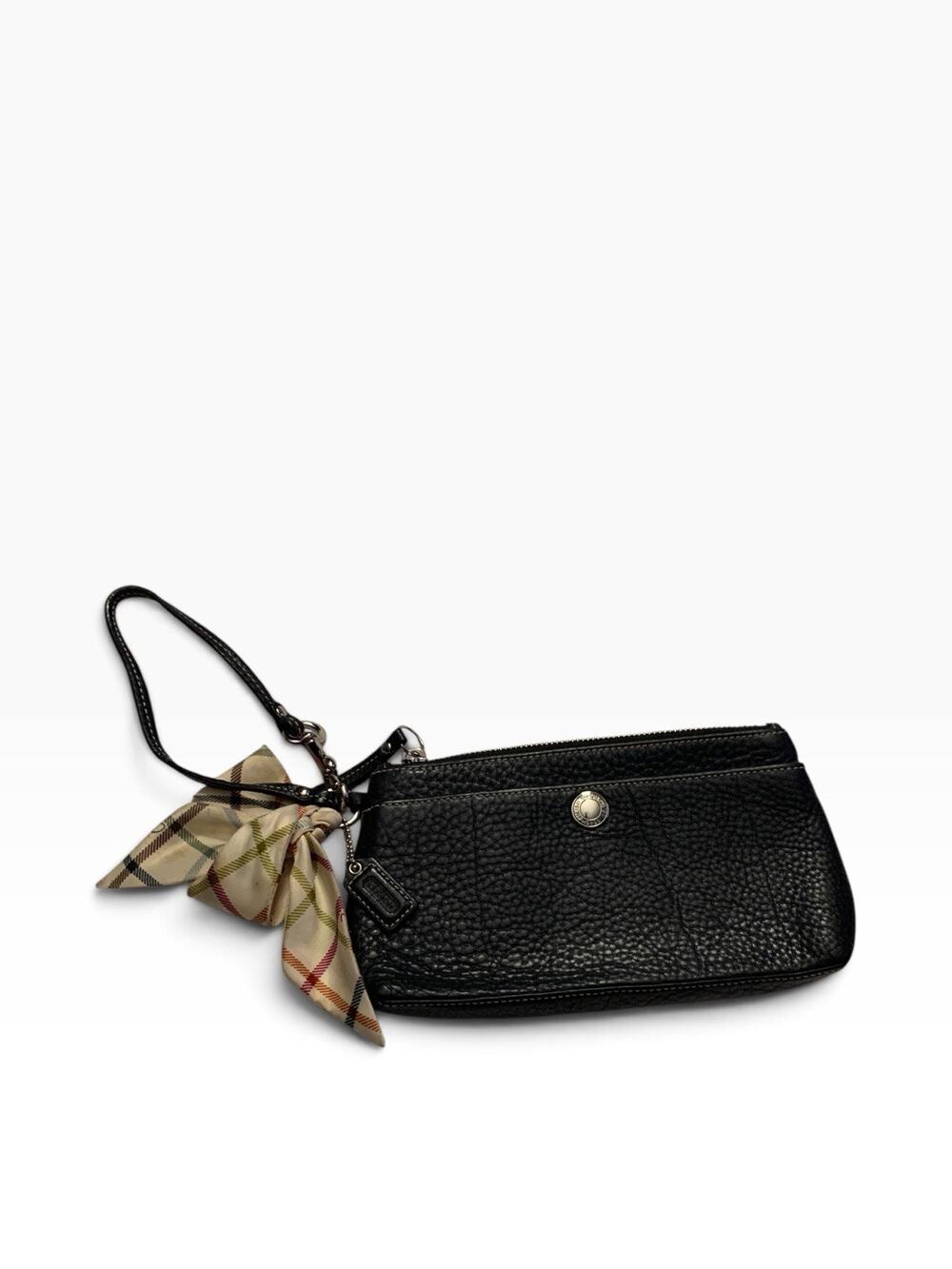 Vtg Coach Black Leather Hampton Wristlet 90s Y2K Plaid Scarf Preppy Old Money